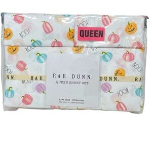 RAE DUNN Pastel Boo & Pumpkins Queen Halloween Bed Sheets Set NWT
